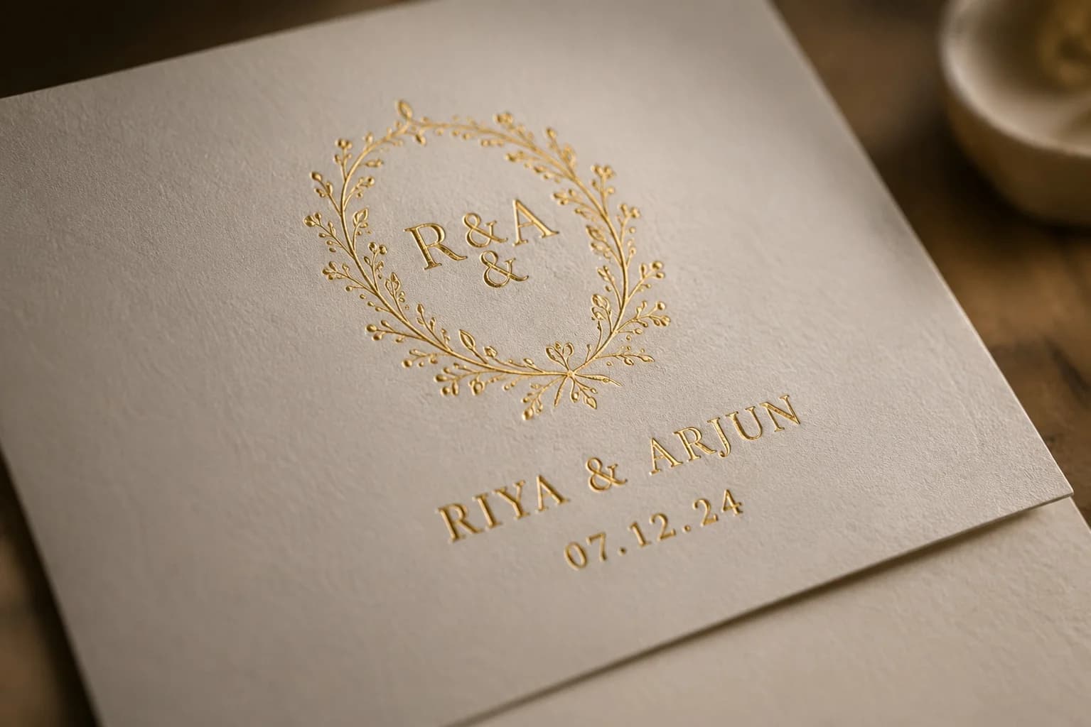 Finished invitation with gold foil lettering