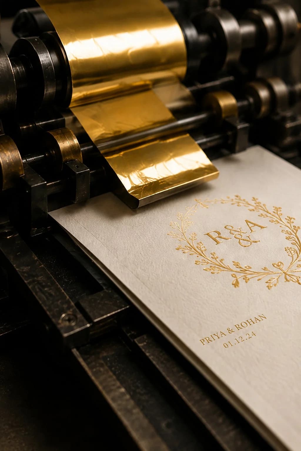 Gold foil stamping press with metallic roll