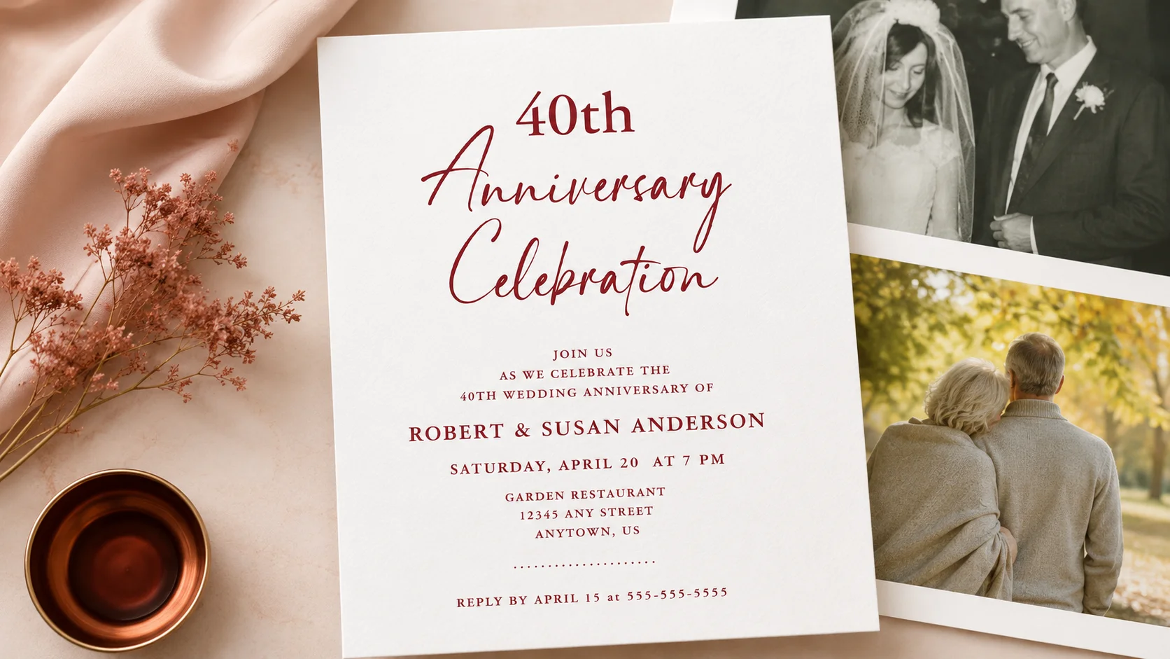 40th wedding anniversary invitation stationery